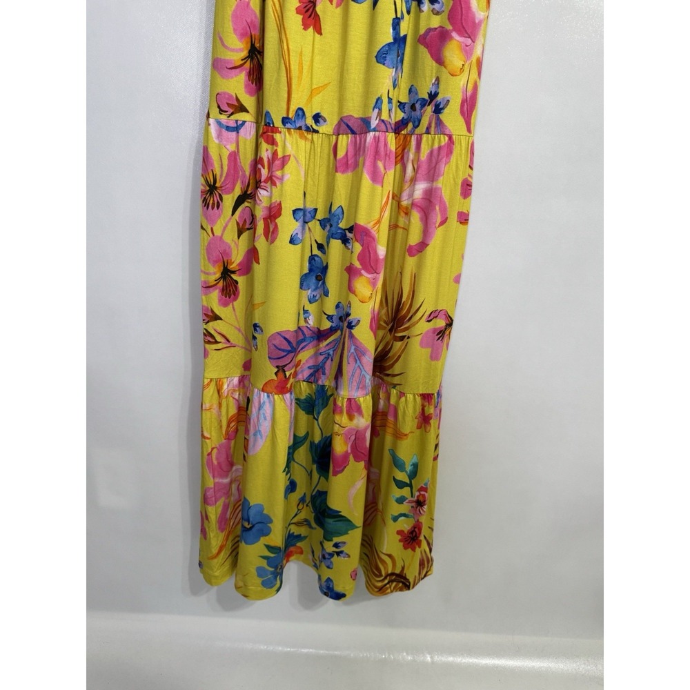 Soma WKND Medium Soft Jersey Maxi Dress Built-In Bra Yellow Tropical NWT $110 - Picture 4 of 10